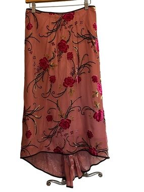 Vintage di vita Silk Blend Velvet Burnout High Low Maxi Skirt Pink Floral Y2K